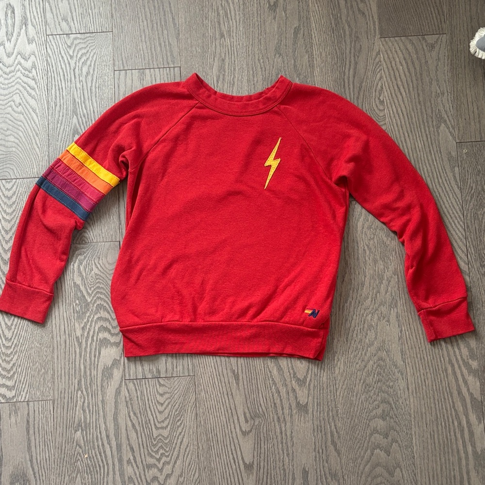 Aviator Nation Red Sweatshirt with Multicolor Stripes